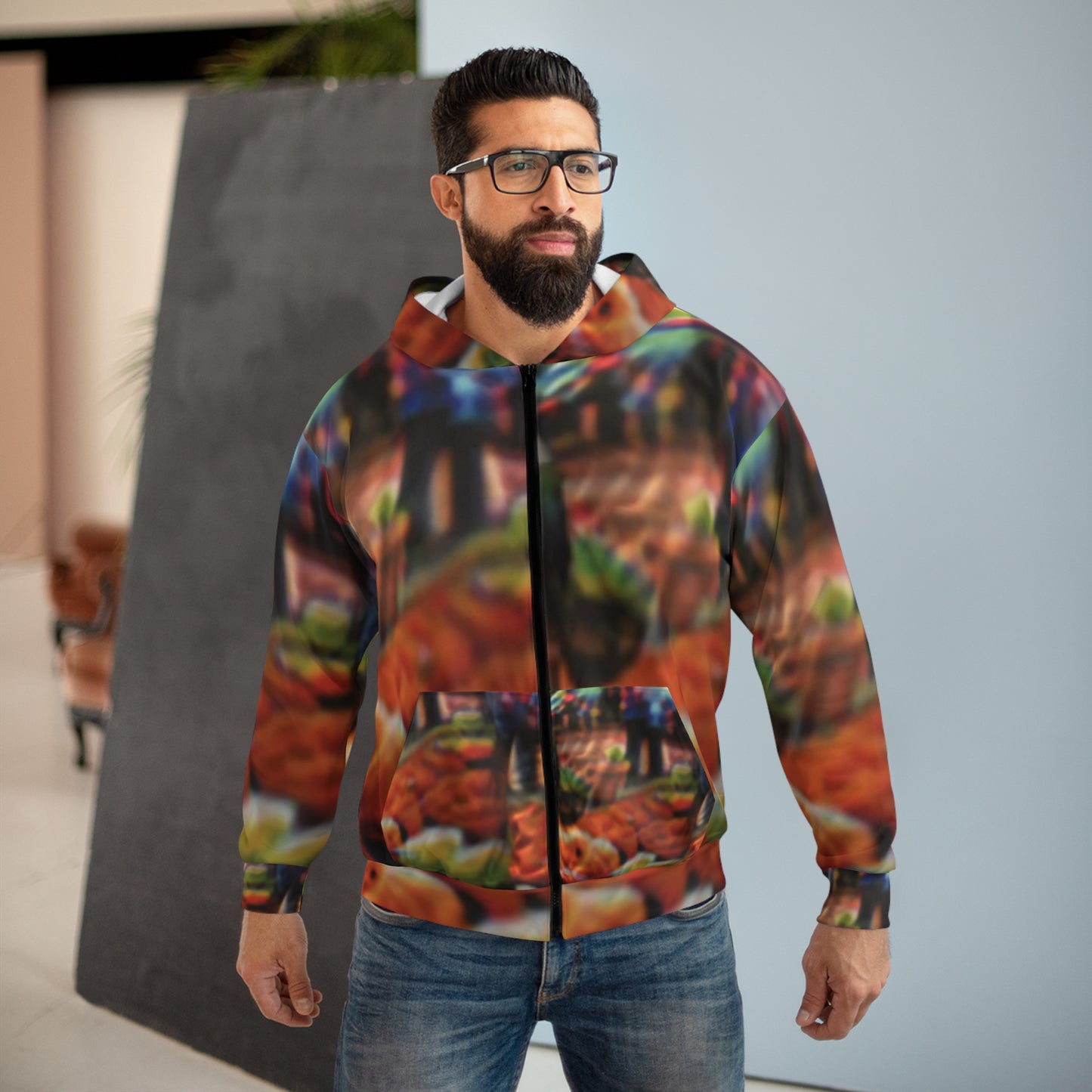 Unisex Adversarial Pattern Zip Up Hoodie