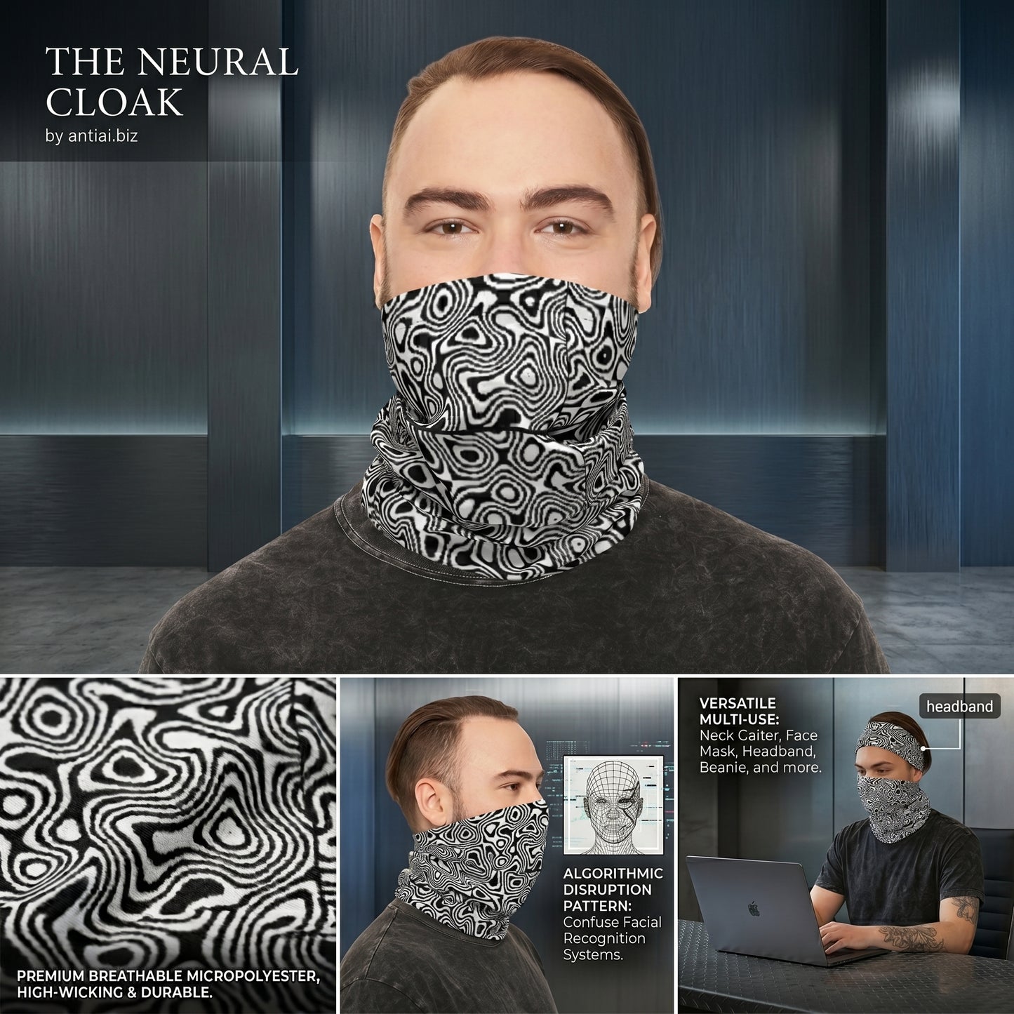 Anti Facial Recognition Neck Gaiter – Adversarial Pattern